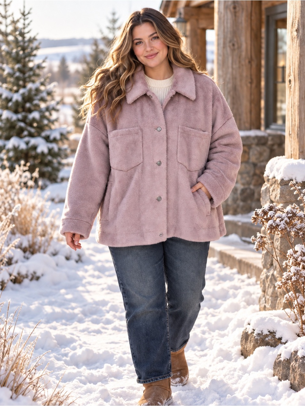We The Free Free People Mauve Plush Oversized Jacket XL Fits 2XL